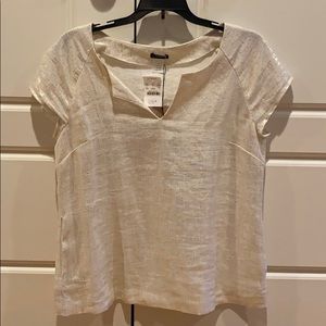 J Crew Linen Shell WhiteGold Metallic Pockets